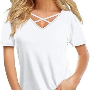 Amazon Essentials Women's Short Sleeve Crisscross V-Neck Tee in Light Gray